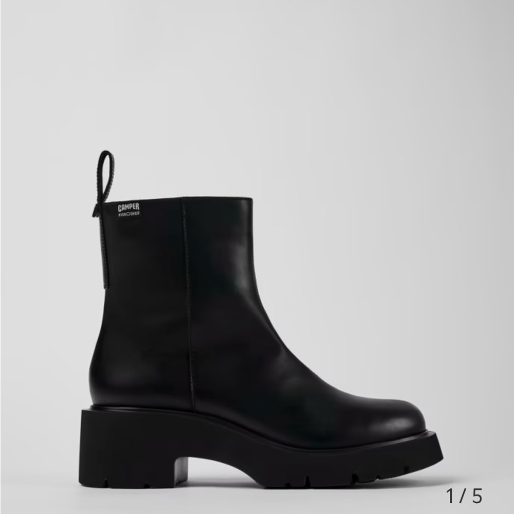 Camper Black Leather Lug Sole Ankle Boots | Milah